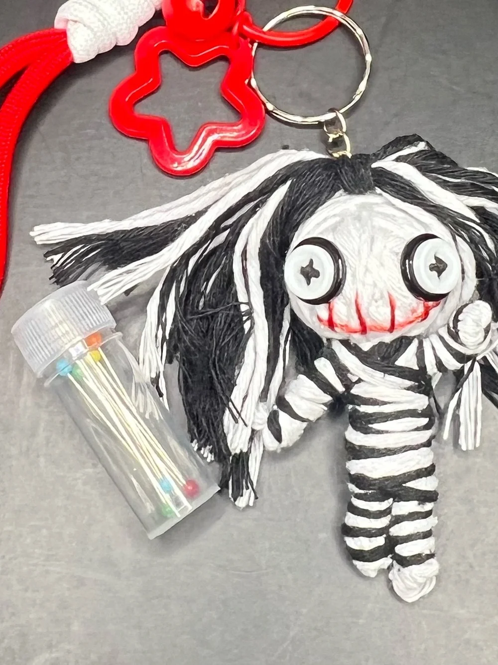 Handmade Voodoo Doll 3D Keychain Striped Gothic Star Bell Charm #5